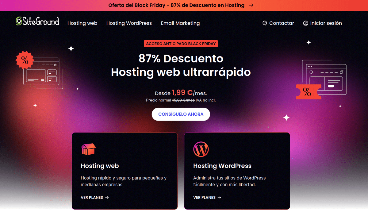 ofertas siteground Cyber Monday 2024