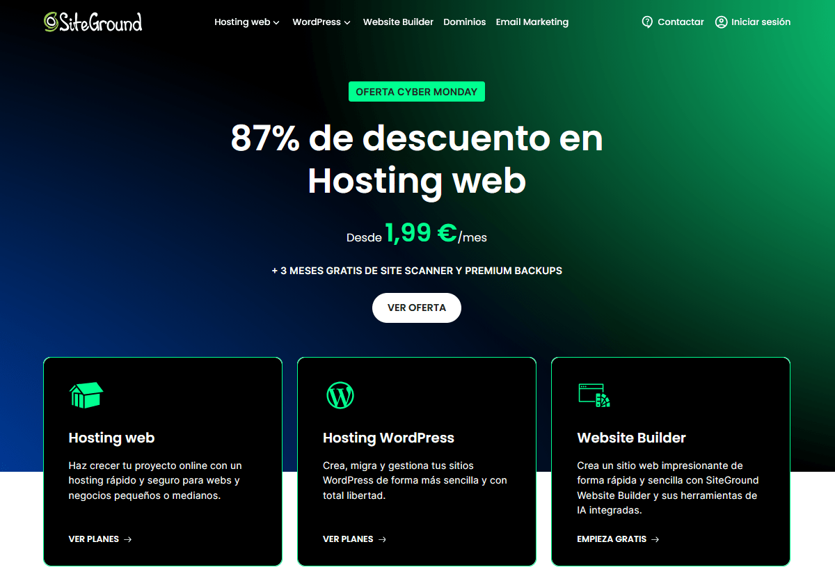 Ofertas de Cyber Monday de SiteGround 2025
