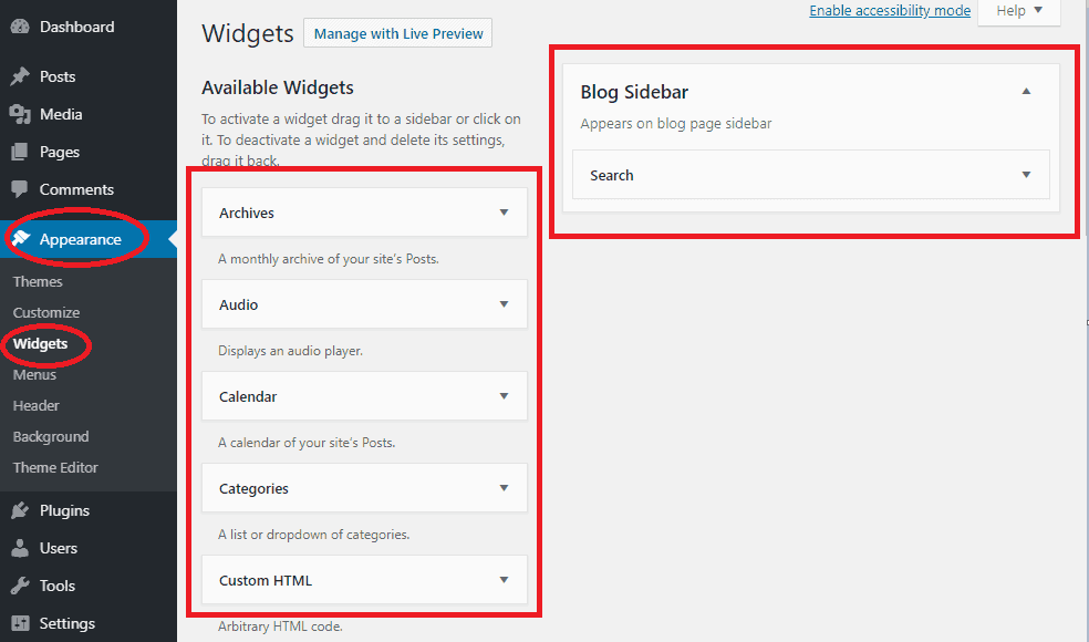 sidebar setting