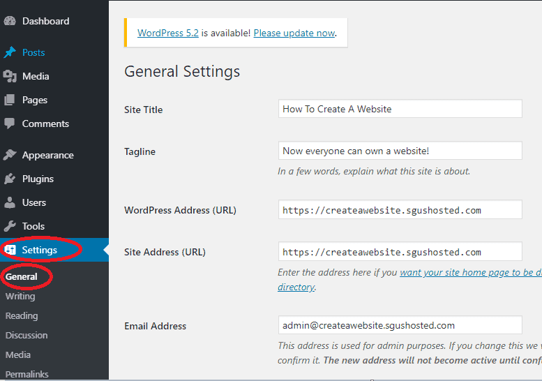 wordpress setting