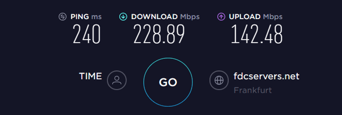 Test de vitesse TorGuard en Europe (Allemagne) – VPN désactivé