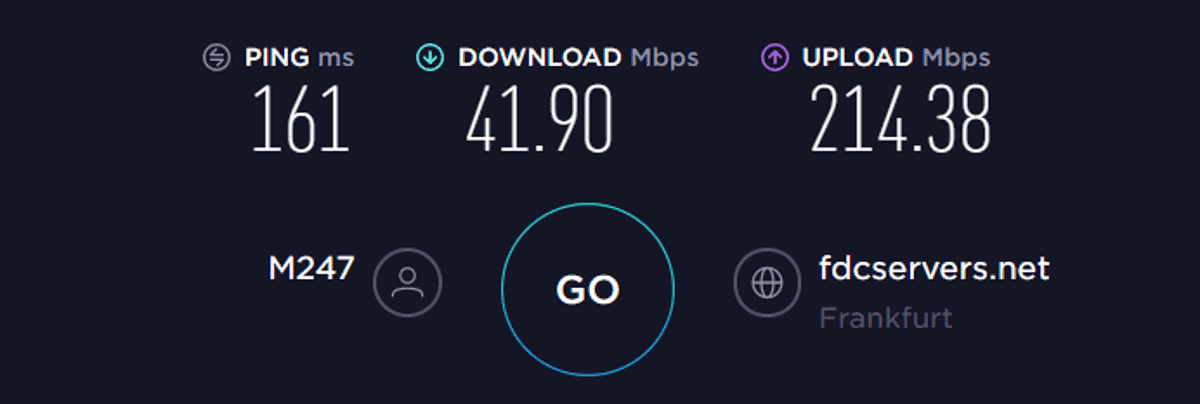Test de vitesse TorGuard en Europe (Allemagne) – VPN activé