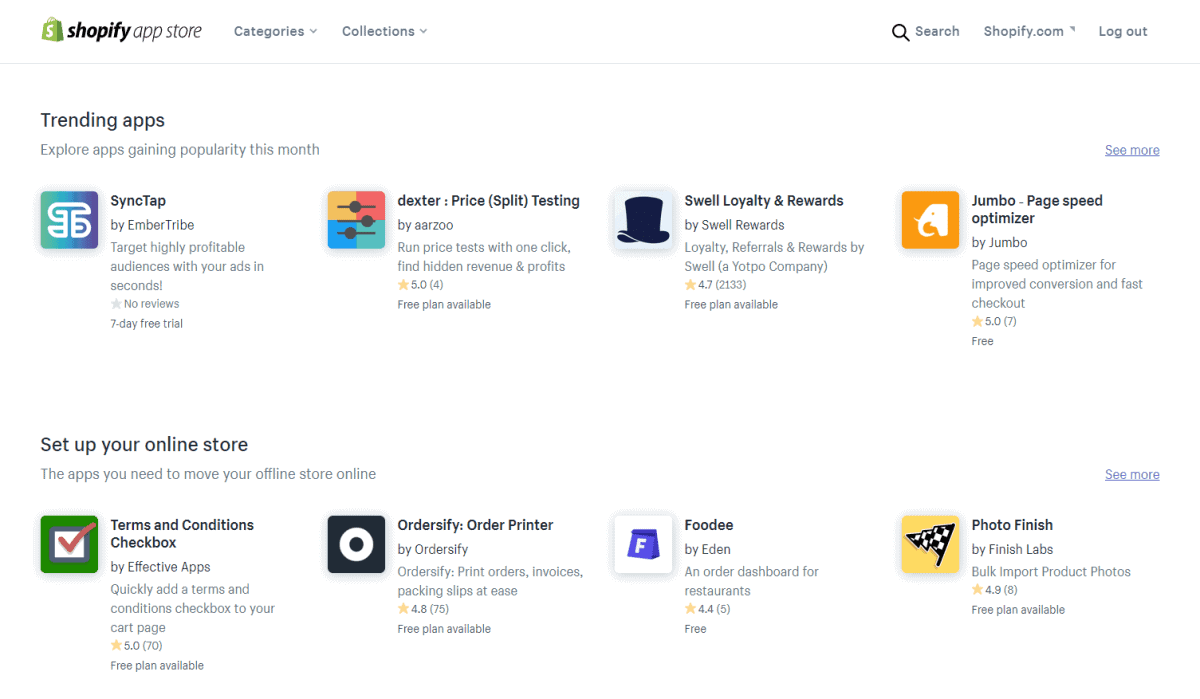 Shopify a une vaste boutique d'applications