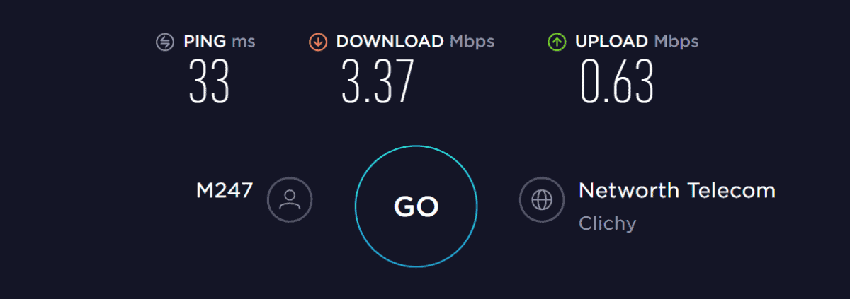 Test de vitesse de NordVPN en France