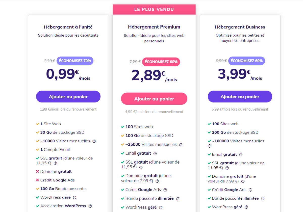 hostinger shared web hosting pricing in france
