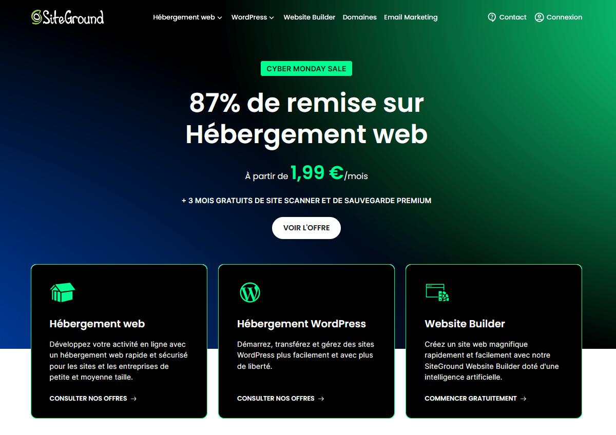 Offres SiteGround Cyber Monday 2025