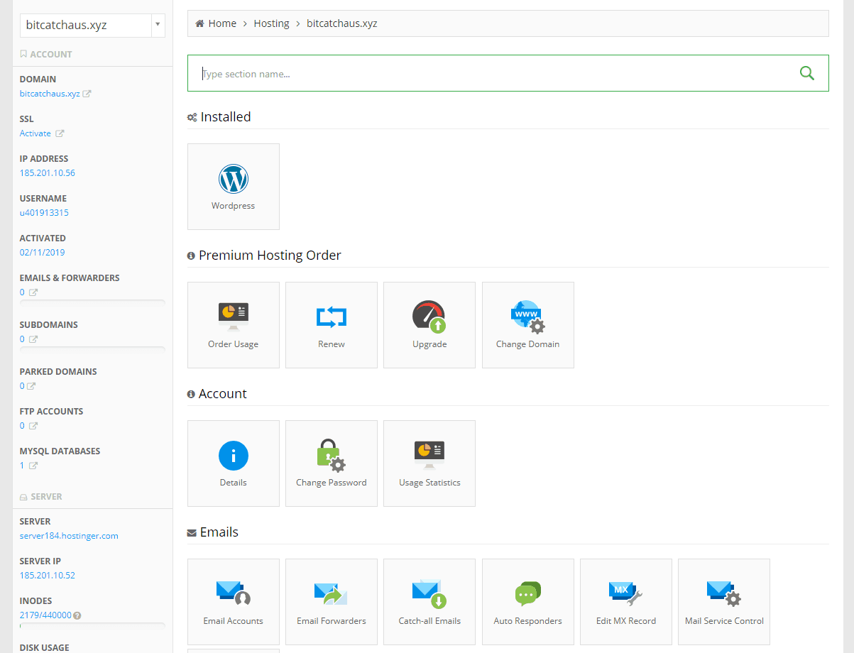 Hostinger dashboard