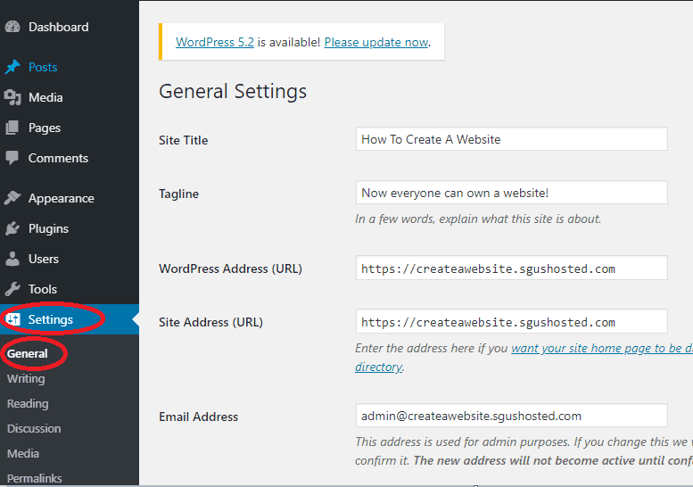 wordpress setting