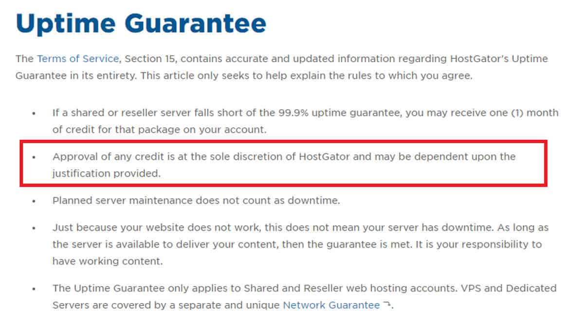 HostGator uptime guarantee