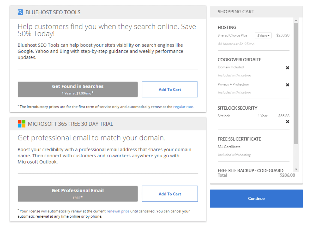 bluehost checkout addon