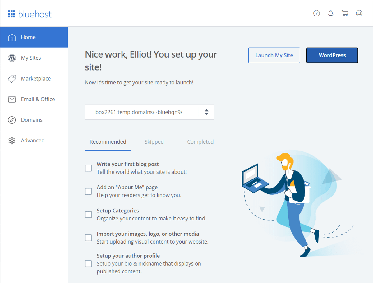 bluehost simple dashboard