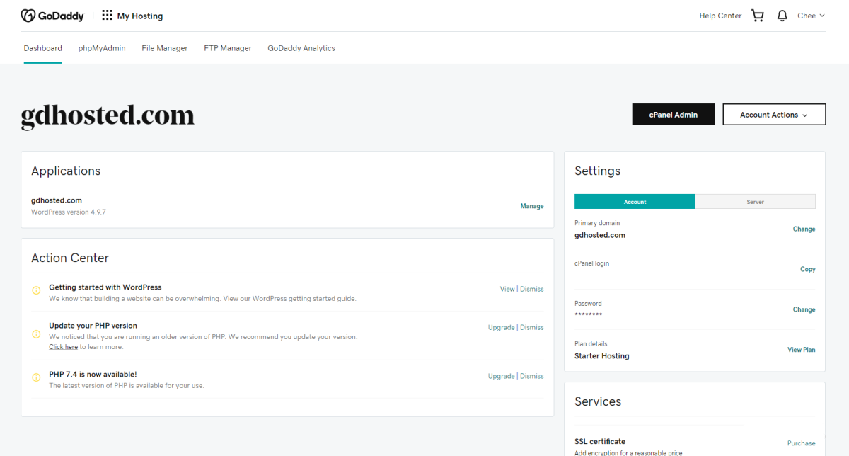 godaddy dashboard