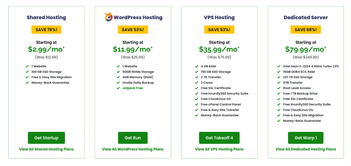 a2 hosting exommerce plans pricing