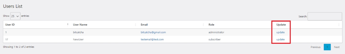 click on update to change username