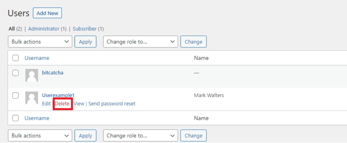 click delete to remove old account