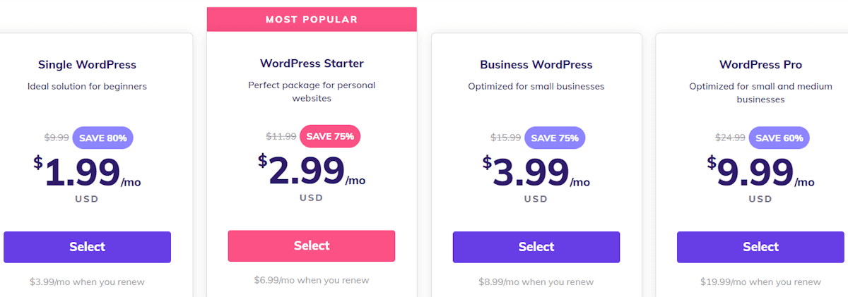 hostinger wordpress hosting plan