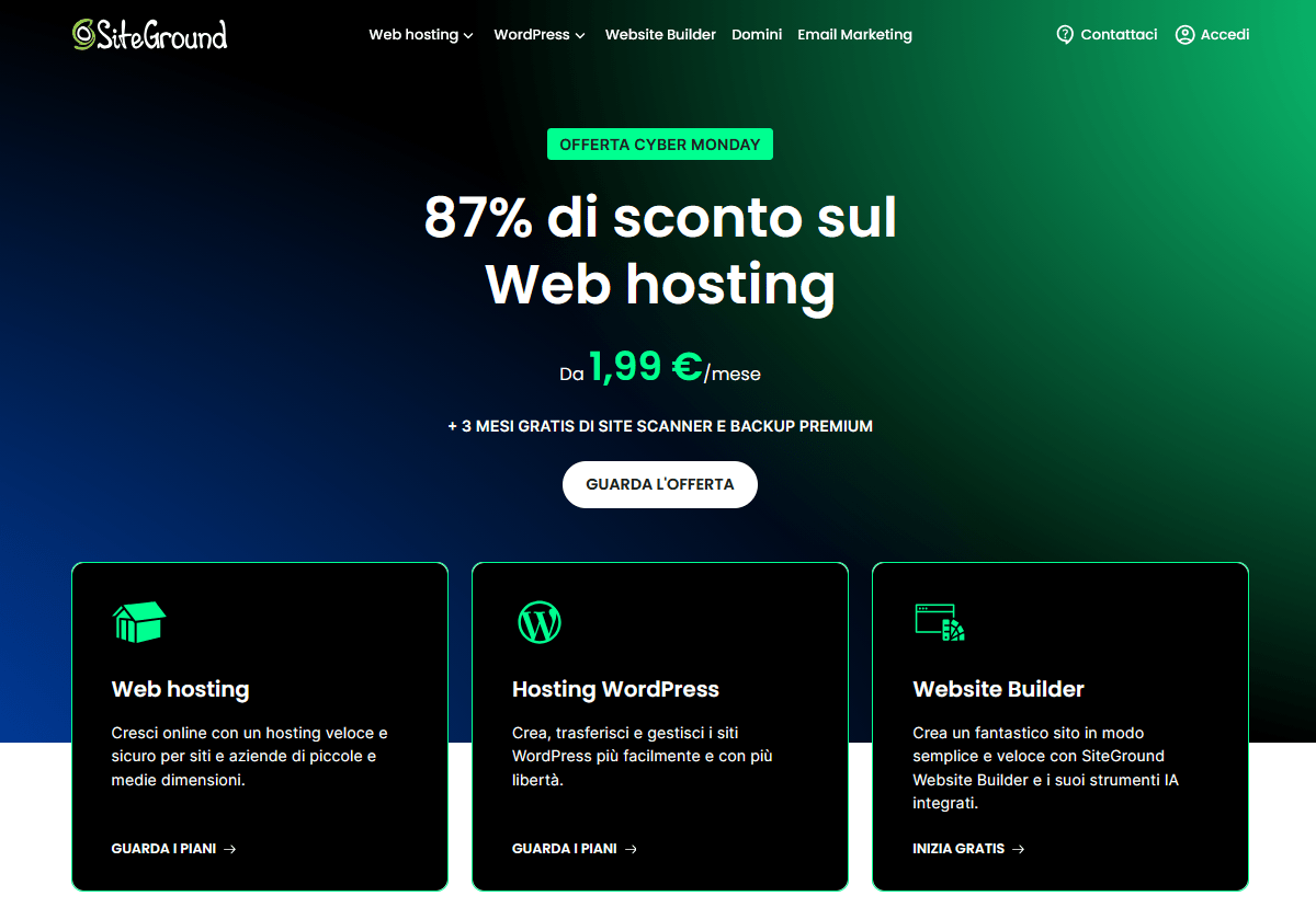 Offerte del Cyber Monday di SiteGround 2025