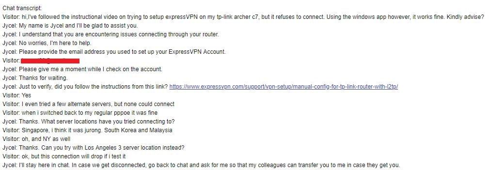 Chat transcript being mailed