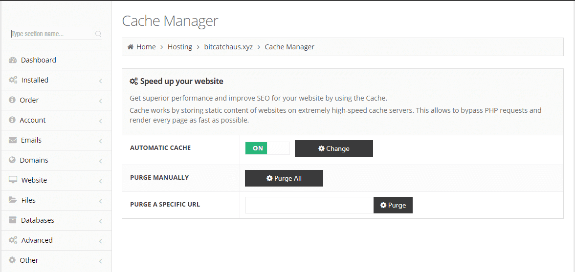 Hostinger Cache Manager Settings