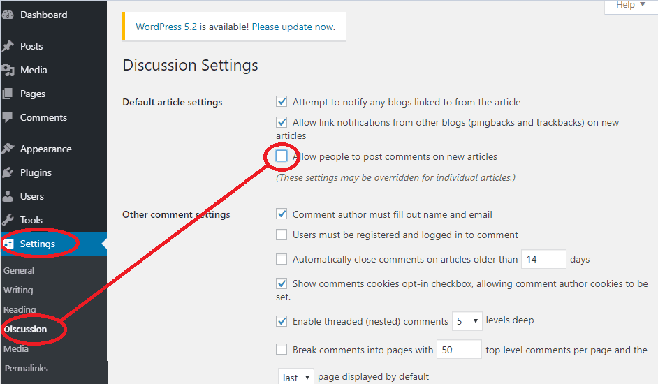 comment setting