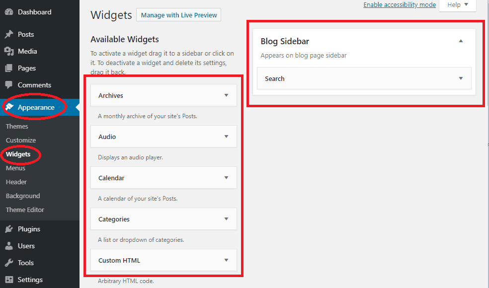 sidebar setting