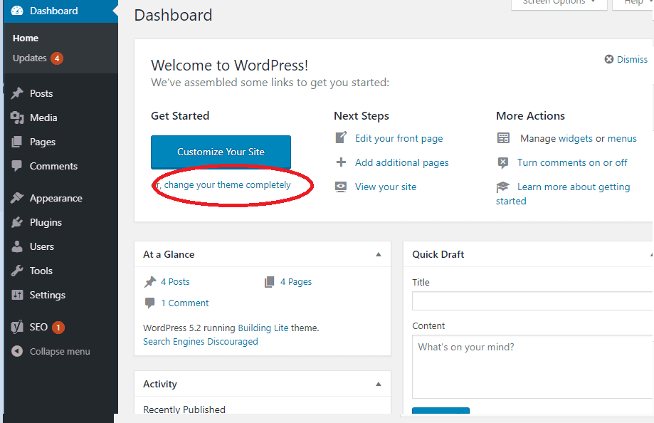 wordpress dashboard