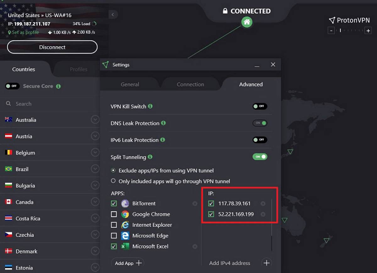 protonvpn split tunneling