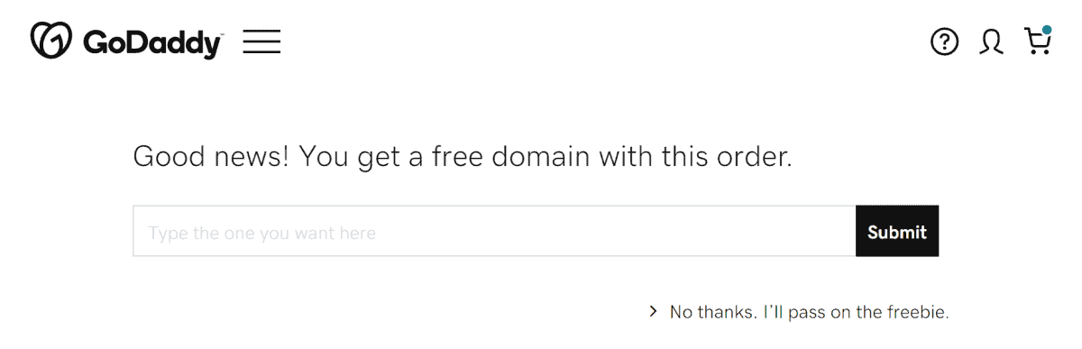 godaddy prompts to create a domain name for free