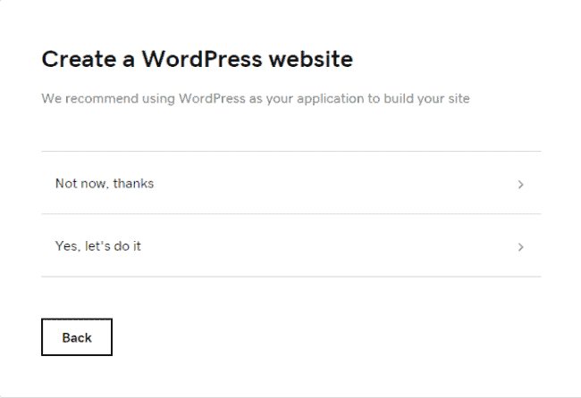 godaddy prompts to install wordpress