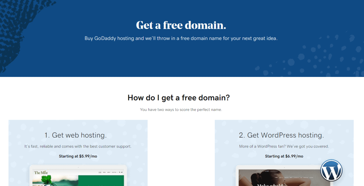 godaddy offers Dominio gratuito for all hosting plans
