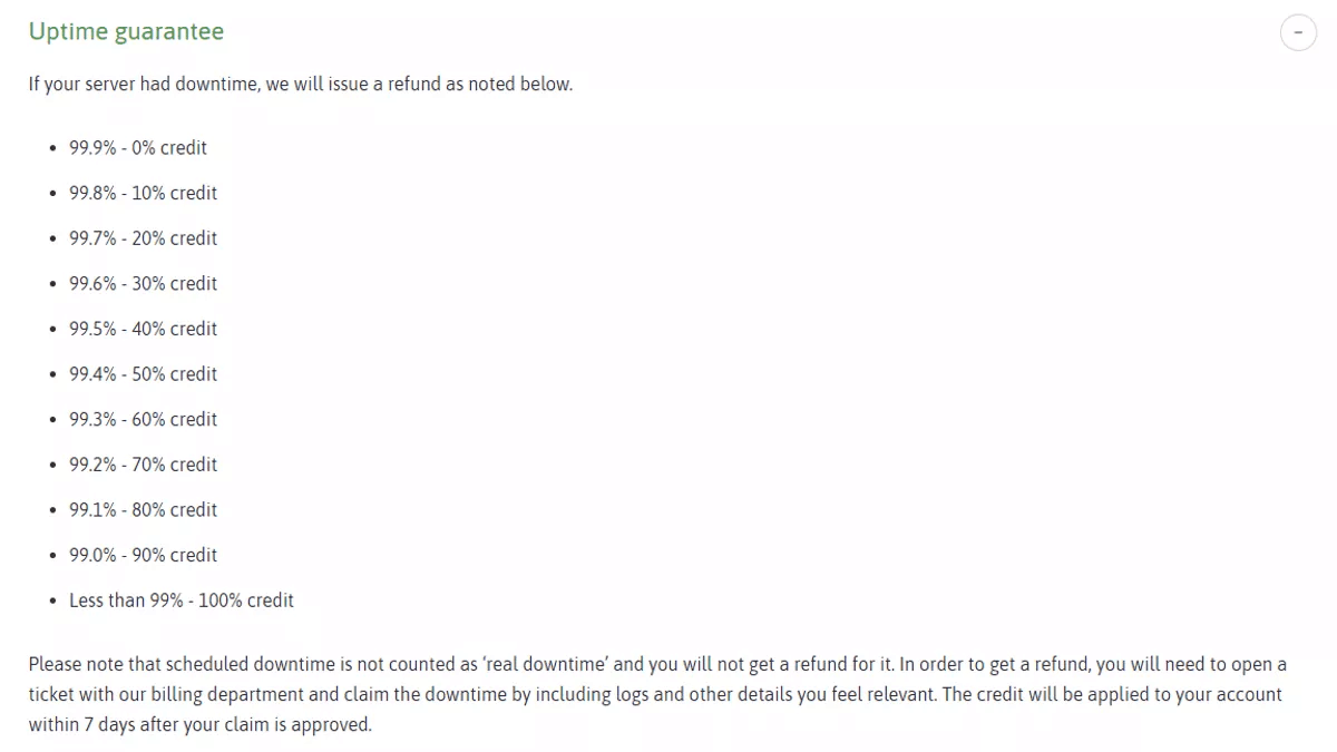 scalahosting refund credit for unexpected downtime