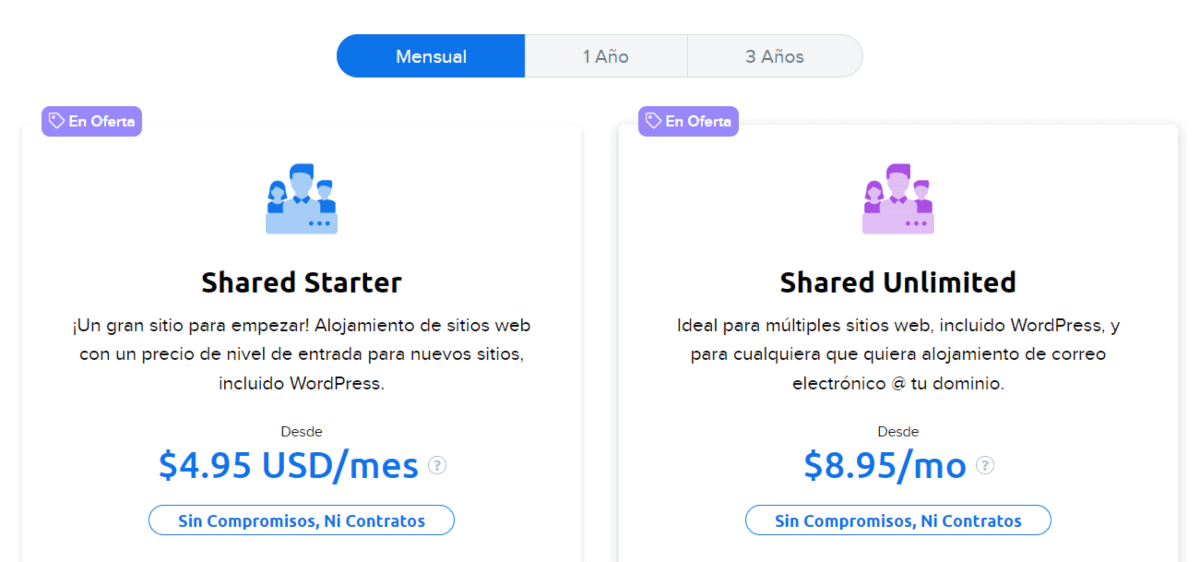 Plan mensual de hosting compartido de DreamHost
