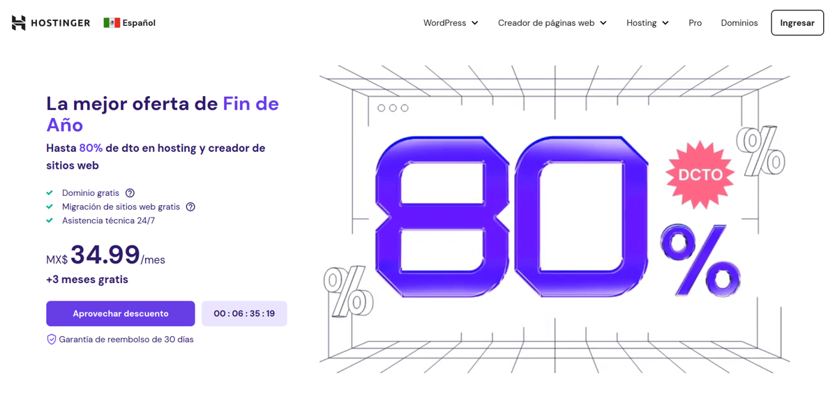 Oferta de Cyber Monday de Hostinger 2024
