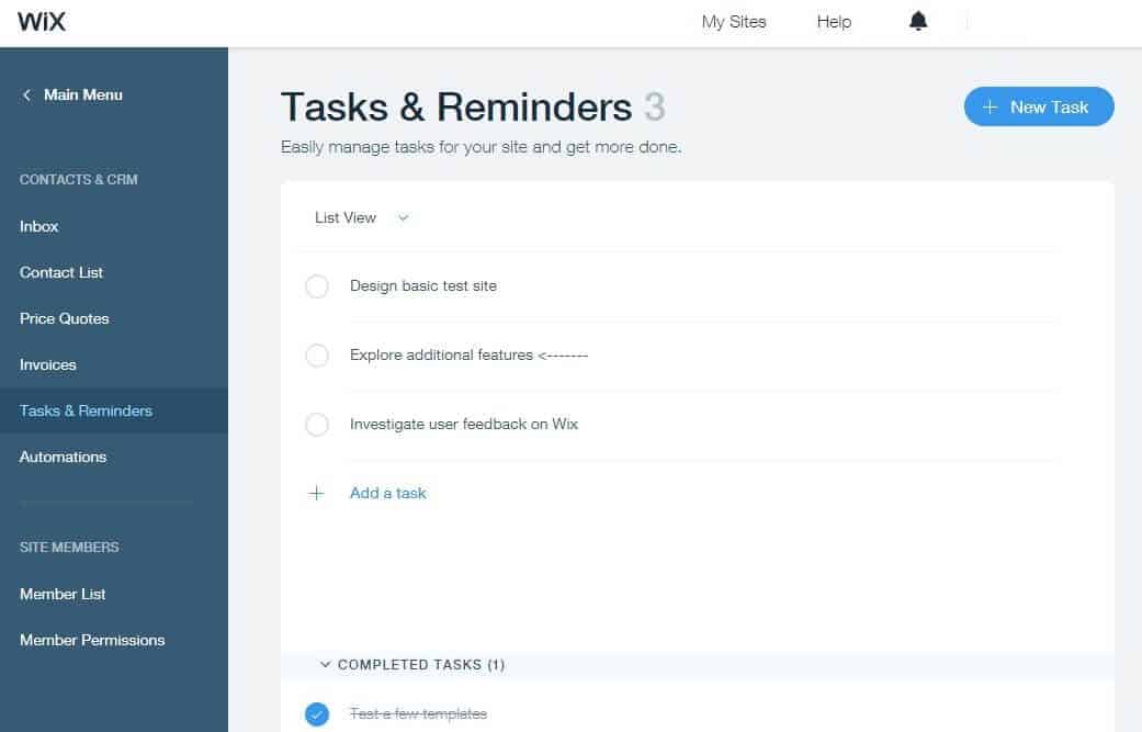 Wix Tasks and Reminders