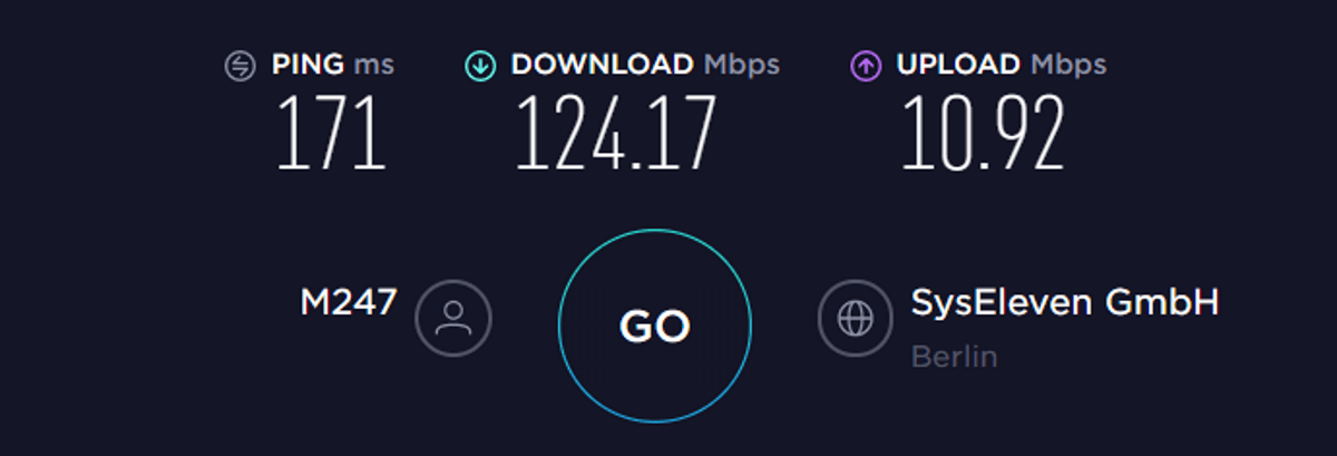 cyberghost speed test EU on