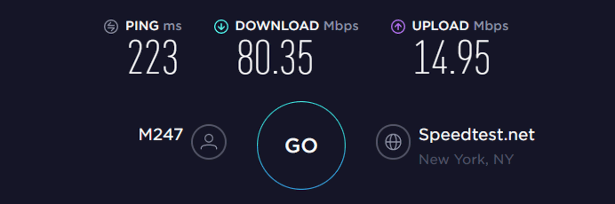 cyberghost speed test US on