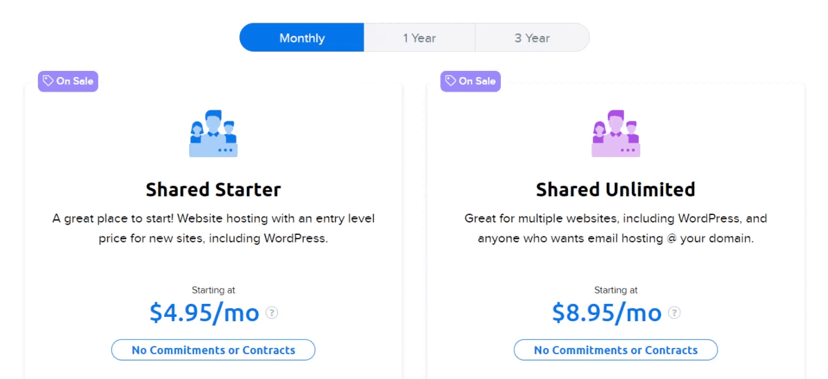 dreamhost offers monthly plans for web hosting