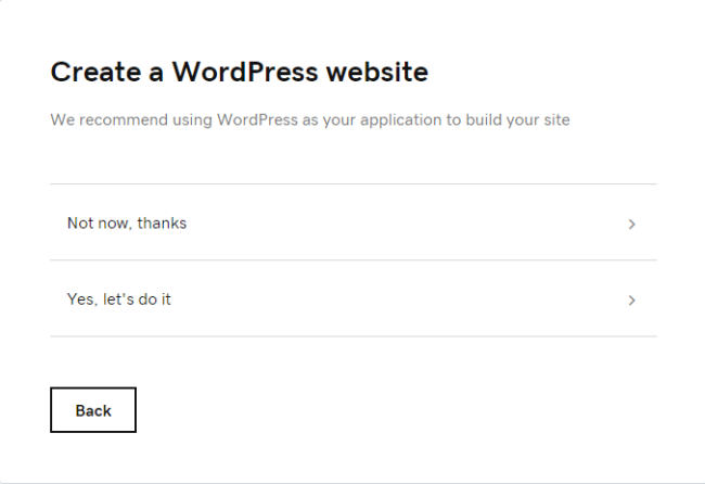 godaddy prompts to install wordpress