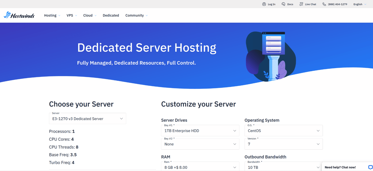 hostwinds dedicated web hosting services