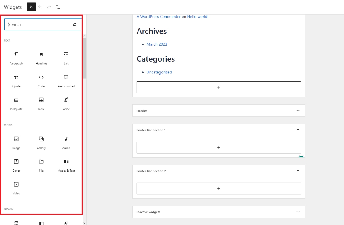 drag and drop footer elements