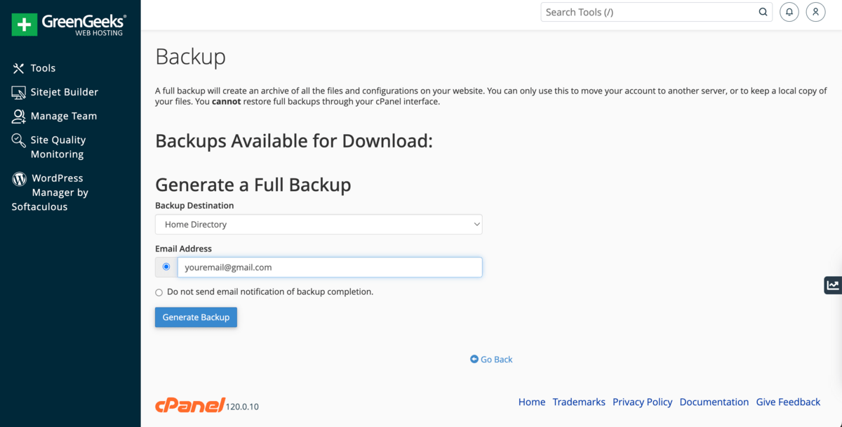 how to backup a wordpress website using cpanel