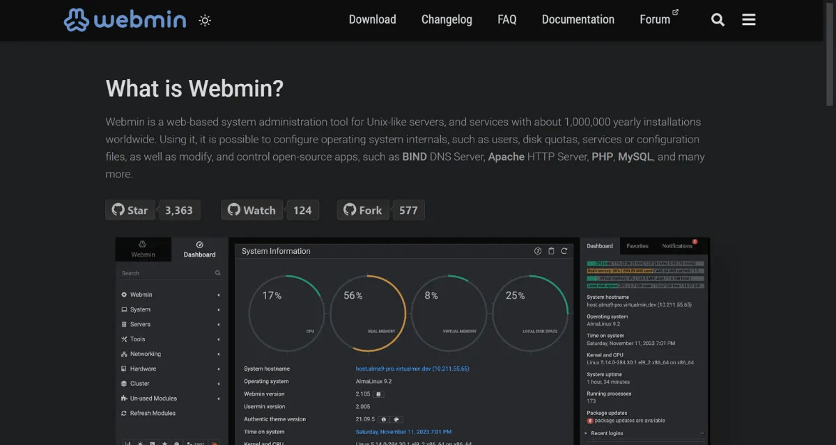 webmin control panel