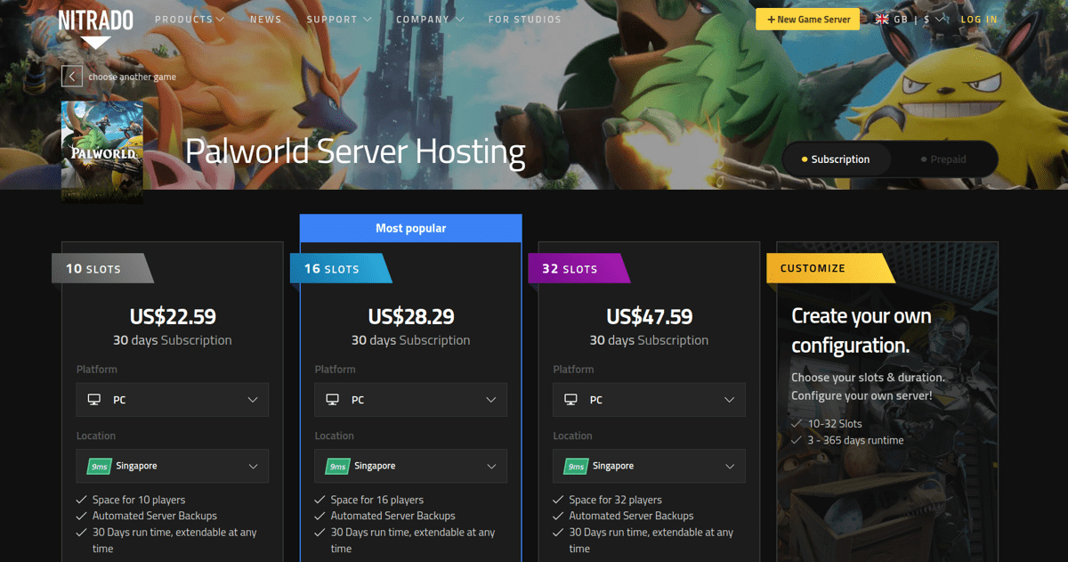 nitrado palworld server hosting