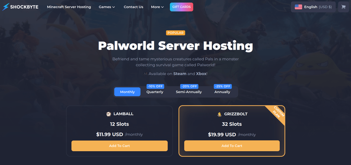 shockbyte palworld server hosting