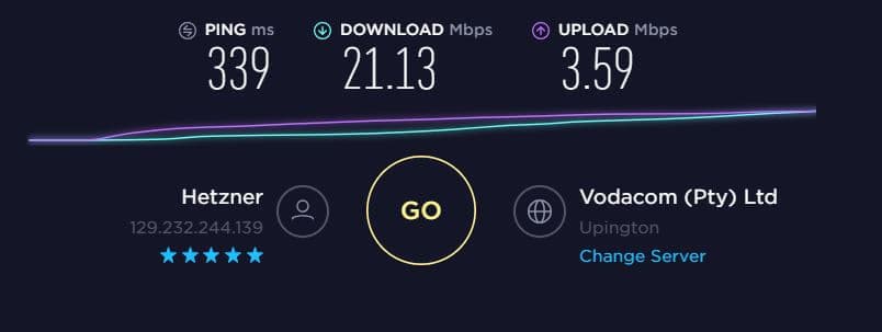 ipvanish connection speed with south africa server