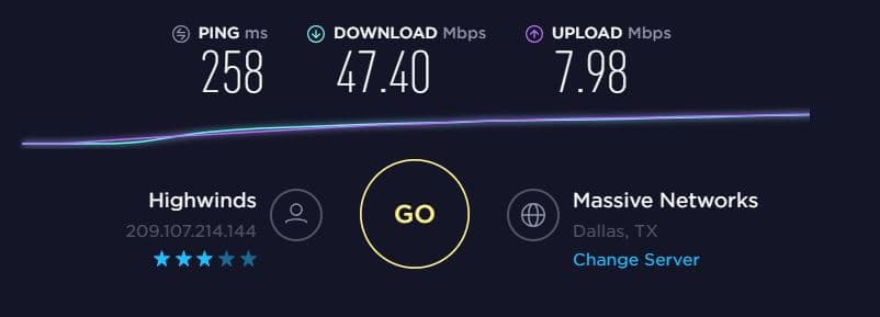 ipvanish connection speed with north america server
