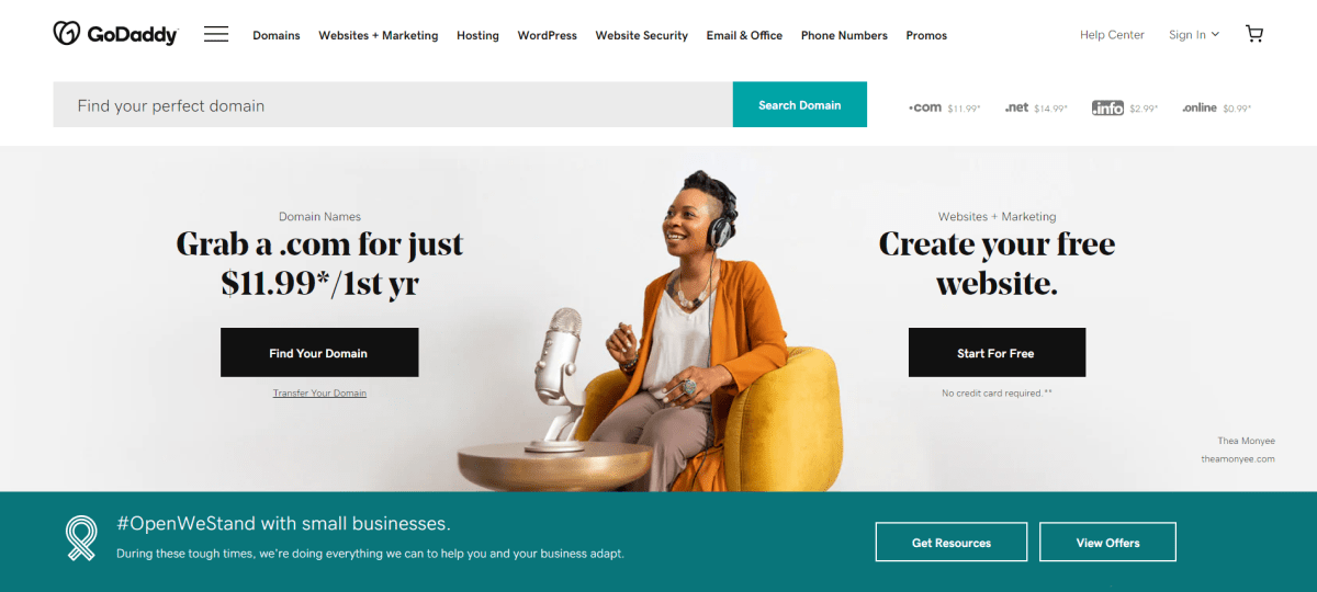 godaddy hosting website homepage