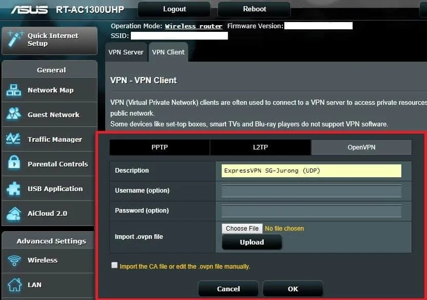 uploading vpn files to router