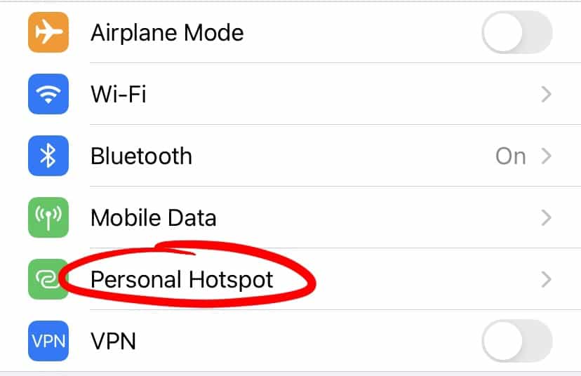 activating personal hotspot on ios