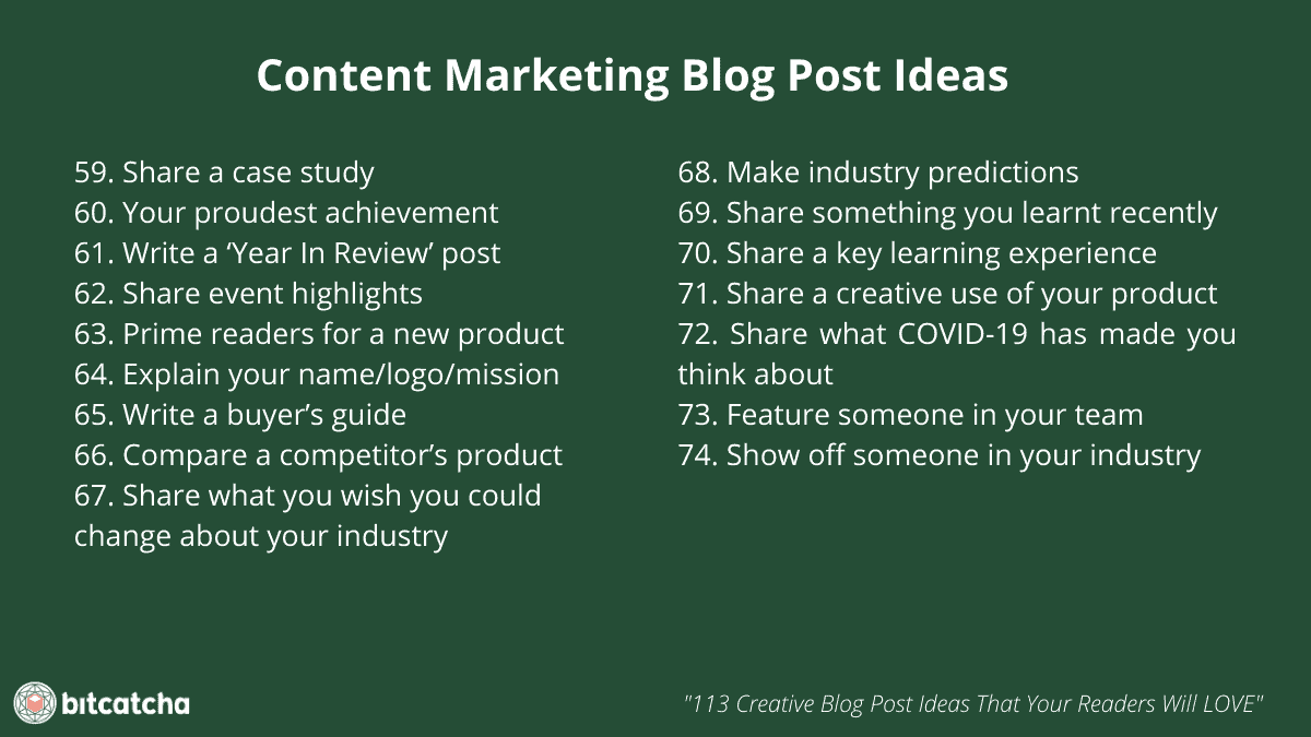 list of 16 content marketing blog post ideas